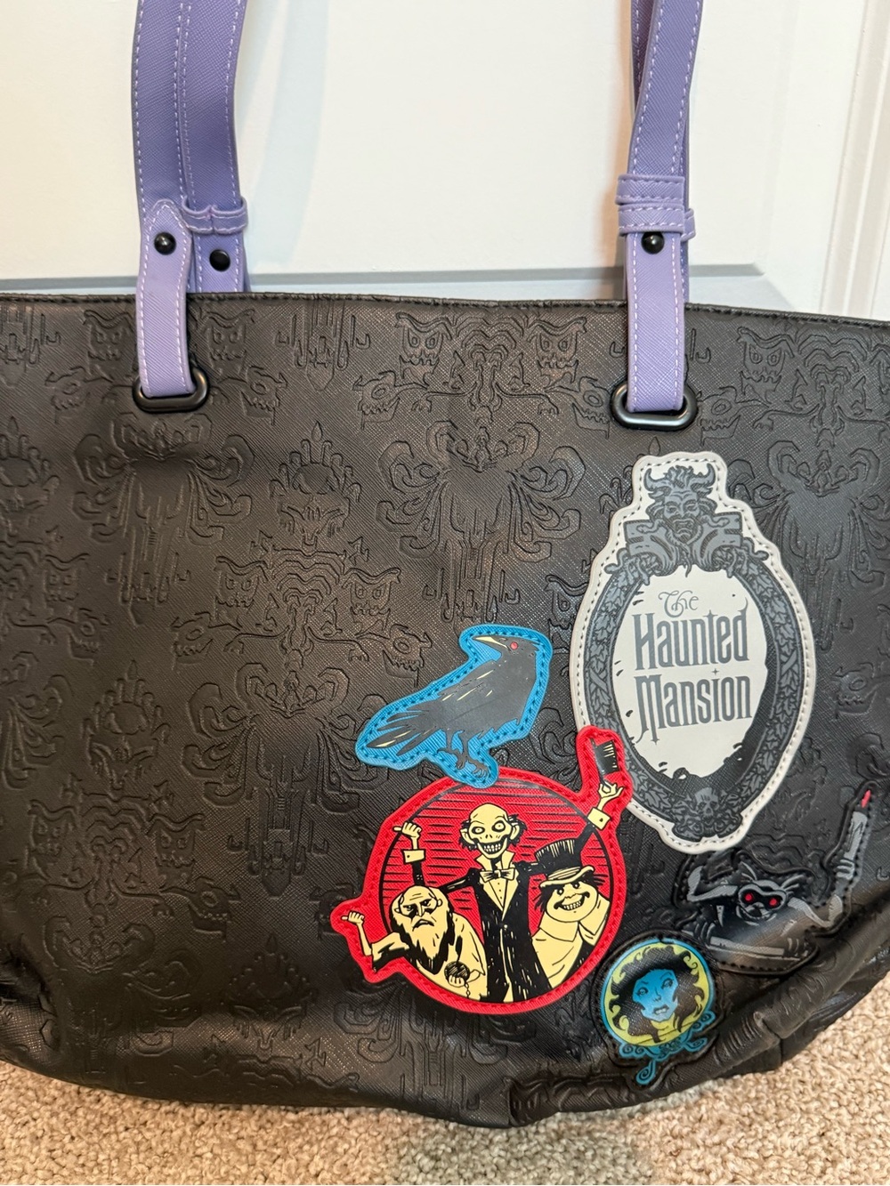 Disney Haunted Mansion Black Embossed Loungefly Backpack with Light Purple Trim - Picture 4 of 5